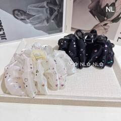 Kẹp Tóc Nhựa Hình Cung Vải Voan Bóng Nhún In Trái Tim Hologram Nhiều Lớp 16301
