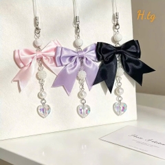 Móc Khoá Dây Móc Điện Thoại Charm Tim Đá & Nơ Vải Trơn 17925