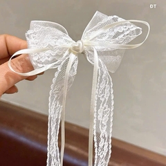 Kẹp Tóc Mỏ Vịt Nơ Ren Dài Phối Ruy Băng Đính Tim Tiểu Thư 16547