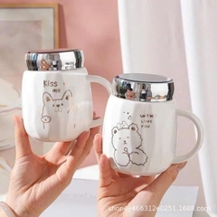 Ly Sứ Có Quai Có Nắp Gương Họa Tiết Họa Tiết Hoạt Hình 16652