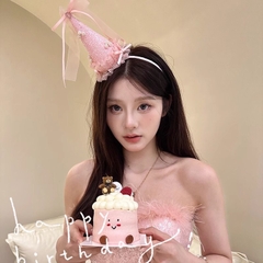 Cài Tóc Kiểu Nón Chóp Nơ Hồng Đính Ngọc Trai Viền Voan 15523