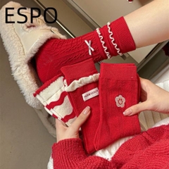 Tất Cotton Hoạ Tiết Đỏ Dày Mịn 16512