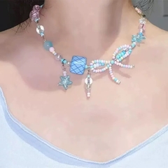Dây Chuyền Hột Cườm Sắc Màu Caro Vàng/Xanh 17581