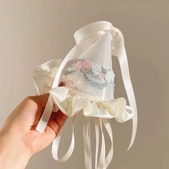 Buộc Tóc Kiểu Nón Chóp Nơ Ruy Băng Viền Hoa Ren Tiểu Thư Có Dây Buộc 15470