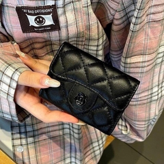 Ví Da Nữ Nút Bấm Nhiều Ngăn Màu Đen Hoa Trà 16400