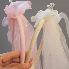 Cài Tóc Kiểu Vương Miệng Thắt Nơ Phối Voan Dài 15690