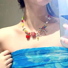 Dây Chuyền Hột Nhựa Sắc Màu Caro Đỏ 17378