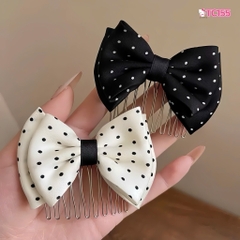 Set 2 Lược Bườm Xước Tóc 2 Lớp Nơ Vải Chấm Bi 17715