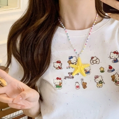 Dây Chuyền Chuỗi Hạt Cườm Màu/ Trắng Dài Mặt Sao Biển 17461