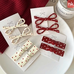 Set 2 Kẹp Mỏ Vịt Đủ Mẫu Đỏ Trắng Chấm Bi Cute 17824
