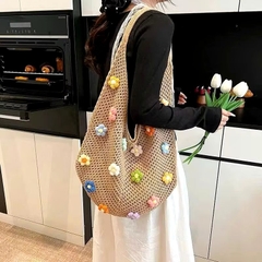 Túi Cói Đi Biển Bện Dệt Kim Nhiều Hoa Len Thời Trang 15578