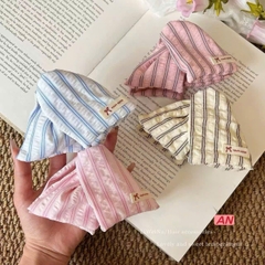 Kẹp Tóc Nhựa Cung Xoắn Vải Caro Sọc Tag Nơ Handmade 17342