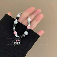 Vòng Tay Chuỗi Hạt Đen Trắng Hồng Phối Mèo Tim 16438