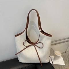 Túi Xách Vải Sợi Dệt Cứng Viền Da Thắt Nơ Thời Trang 15714