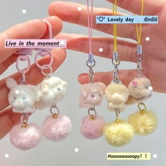 Dây Móc Điện Thoại Kiểu Charm Móc Khoá Thú Nằm Lông Cục Bông 17090