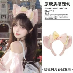 Cài Tóc Nơ Vàng Phối Hồng Có Tai Đính Lông Disney 17383