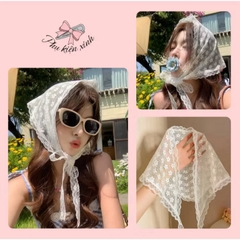 Khăn Turban Voan Trắng Trơn Phối Ren 17292