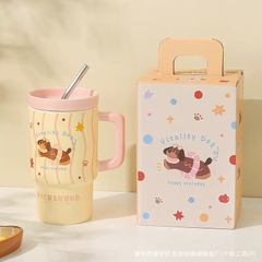 Ly Sứ Cao Có Quai Cầm Kèm Nắp Và Ống Hút DACHSHUND 16398