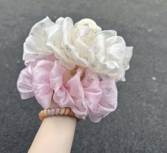 Kẹp Tóc Nhựa Hình Cung Vải Voan Nhún Nơ Kim Tuyến Nhiều Lớp 15597