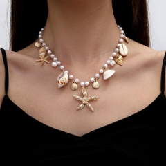 Vòng Cổ Kim Loại Dây Xích Ngọc Trai Vỏ Sò Ốc Sao Biển Đi Biển Thời Trang 15588