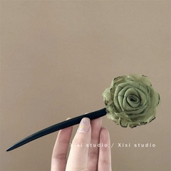 Trâm Cài Tóc Gỗ Phong Cách Trung Hoa Gắn Hoa Vải 16145