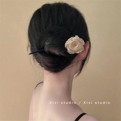 Trâm Cài Tóc Gỗ Phong Cách Trung Hoa Gắn Hoa Vải 16145