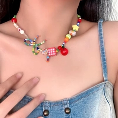 Dây Chuyền Hột Nhựa Sắc Màu Caro Đỏ 17378