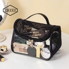 Túi Đựng Mỹ Phẩm Trong Suốt Lưới Hoạ Tiết Trái Tim 17122