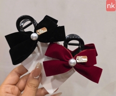 Kẹp Tóc Nhựa Cung 8cm Nơ Nhung Đính Charm 16542