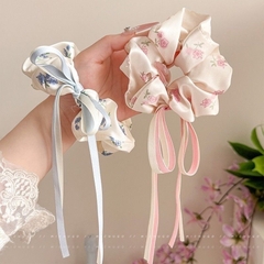 Cột Tóc Scrunchies Voan Hoa Xanh Hồng Nơ Ruybang PVN15602
