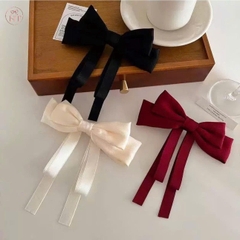 Kẹp Tóc Bấm Sau Vải Nơ Trơn Kèm Dây Ruy Băng Dài 16474