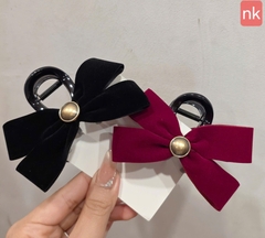 Kẹp Tóc Nhựa Cung 8cm Nơ Nhung Đính Charm 16542
