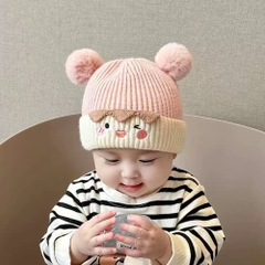 Mũ Len Mặt Cười Tai Gấu Lông Xù 16458