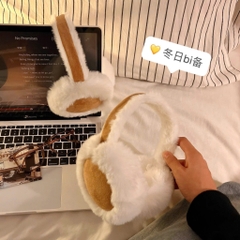 Chụp Tai Giữ Ấm Da Lộn Trơn Lông Xù 16121