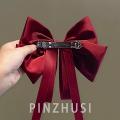 Kẹp Tóc Bấm Sau Vải Nơ Trơn Kèm Dây Ruy Băng Dài 16474