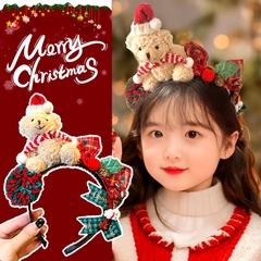 Cài Tóc Gấu Bông Xù Nâu Noel Phối Nơ Cute 16331