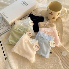 Set 5 Quần Chip, Lót Cotton Ren Nơ Hoạ Tiết Trái Tim 16721