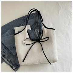 Túi Xách Vải Sợi Dệt Cứng Viền Da Thắt Nơ Thời Trang 15714