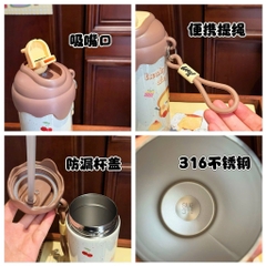 Bình Nước Giữ Nhiệt HAPPY 600Ml Nắp Kem Chảy Kèm Quai 16874