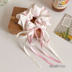 Cột Tóc Scrunchies Voan Hoa Xanh Hồng Nơ Ruybang PVN15602