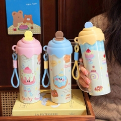 Bình Nước Giữ Nhiệt HAPPY 600Ml Nắp Kem Chảy Kèm Quai 16874