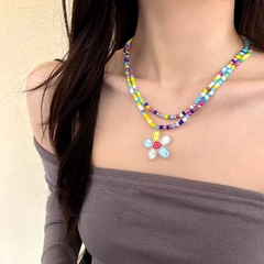 Dây Chuyền 2 Vòng Chuỗi Hạt Nhiều Màu Mặt Hoa và Bướm 15580