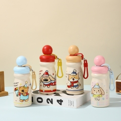 Bình Giữ Nhiệt 500ml Cartoon Nắp Tròn Hoạ Tiết Cún Kèm Quai Dẻo 17576