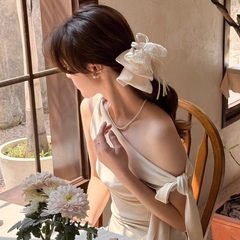 Kẹp Tóc Dạng Kẹp Răng Nơ Vải Phối Ren Thắt Nơ Ruy Băng Mỏng 16130