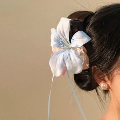 Kẹp Tóc Mỏ Vịt Hoa Lan Hòi Điệp & Hoa Ly Phối Nơ Ren 17367