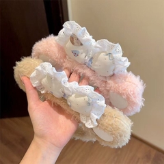 Cài Tóc Lông Xù Tai Gấu Đính Nơ Cún Tai Xù Viền Ren 16153