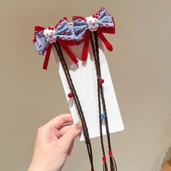 Set 2 Kẹp Tóc Phối Tóc Giả Nơ Nhung Thỏ Kitty 16430