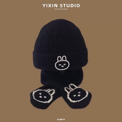 Mũ Len Ấm Kèm Khăn Choàng Cổ Thêu Thỏ Cho Bé 16473