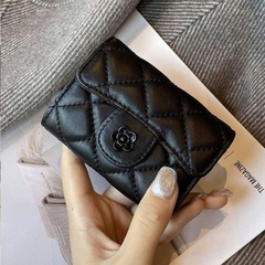 Ví Da Nữ Nút Bấm Nhiều Ngăn Màu Đen Hoa Trà 16400