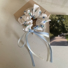 Cột Tóc Scrunchies Voan Hoa Xanh Hồng Nơ Ruybang PVN15602